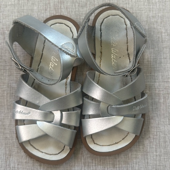 Saltwater toddler Sandal Hoy‎ classic leather silver Toddler size 9 - Picture 2 of 8